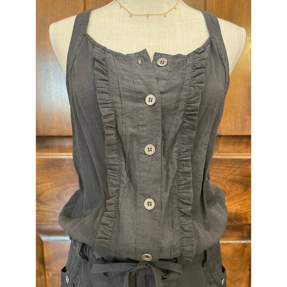 Ya Black Ruffled ButtonUp Summer Tank Romper. Size Medium. - Picture 3 of 6